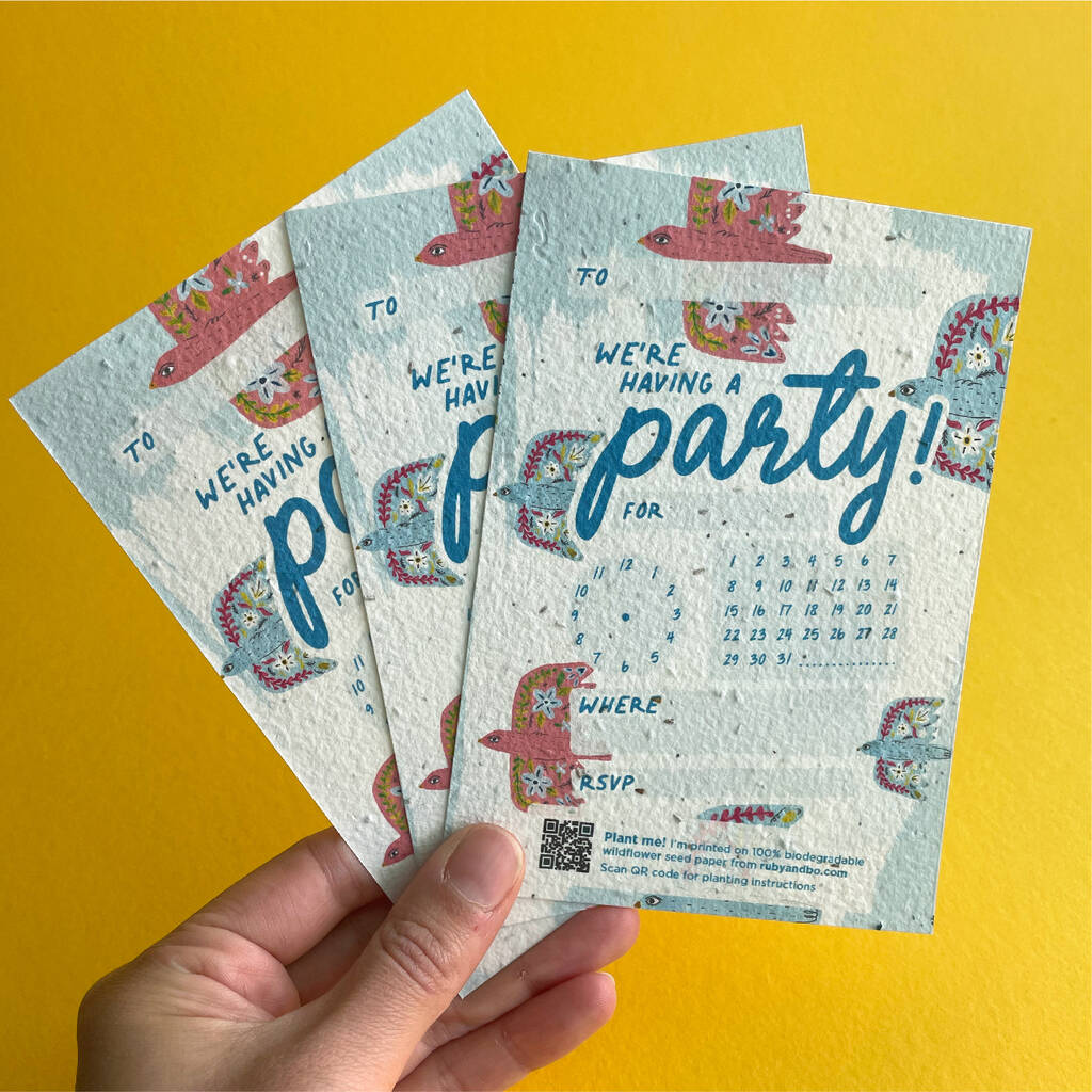 Blue Bird Seed Paper Party Invitation Set, 1 of 5