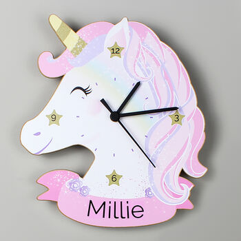 Personalised Unicorn Shape Wooden Clock, 2 of 5