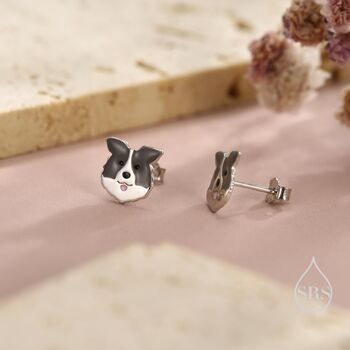 Sterling Silver Border Collie Dog Stud Earrings, 4 of 12