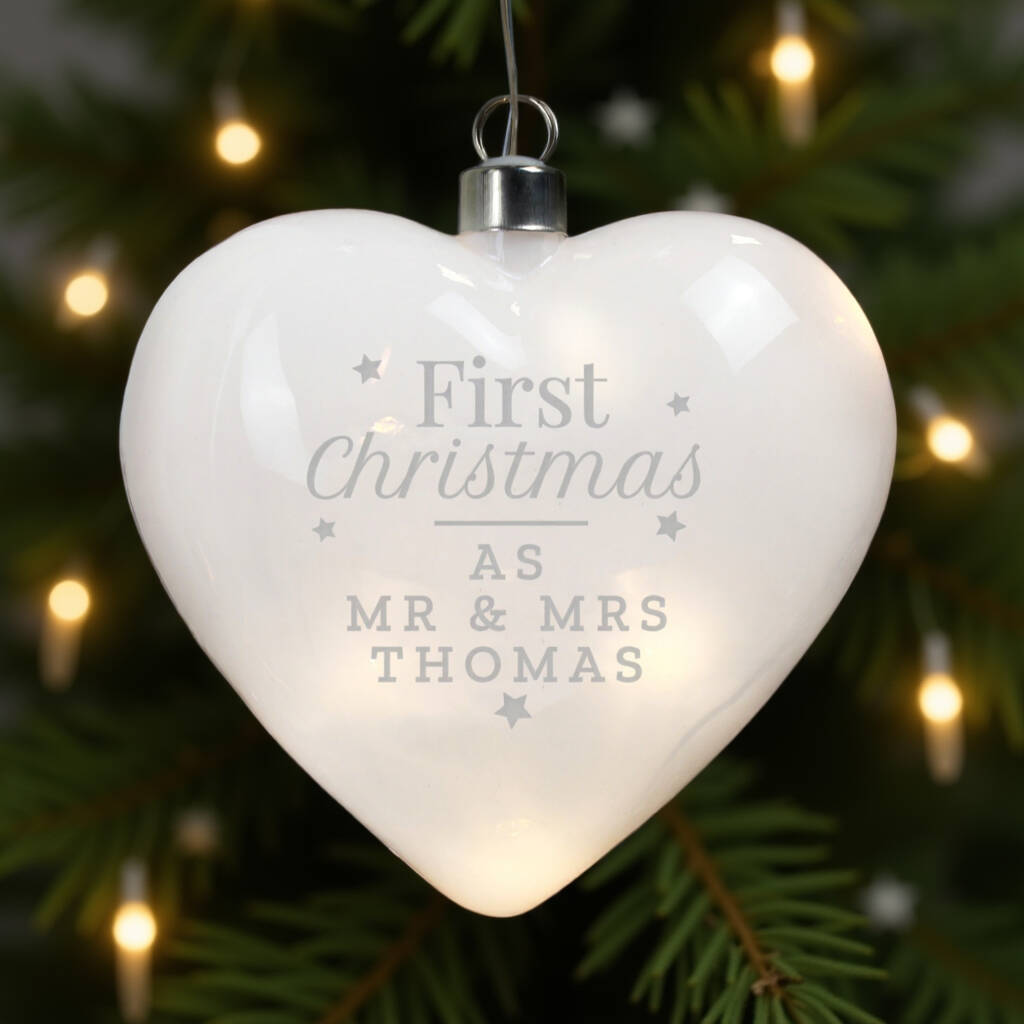 Personalised First Christmas LED Glass Heart, 1 of 4