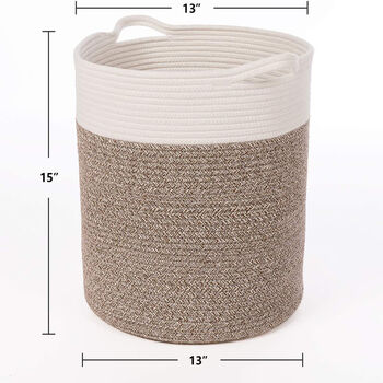 Tall Cotton Rope Baby Laundry Toy Basket Brown, 2 of 4