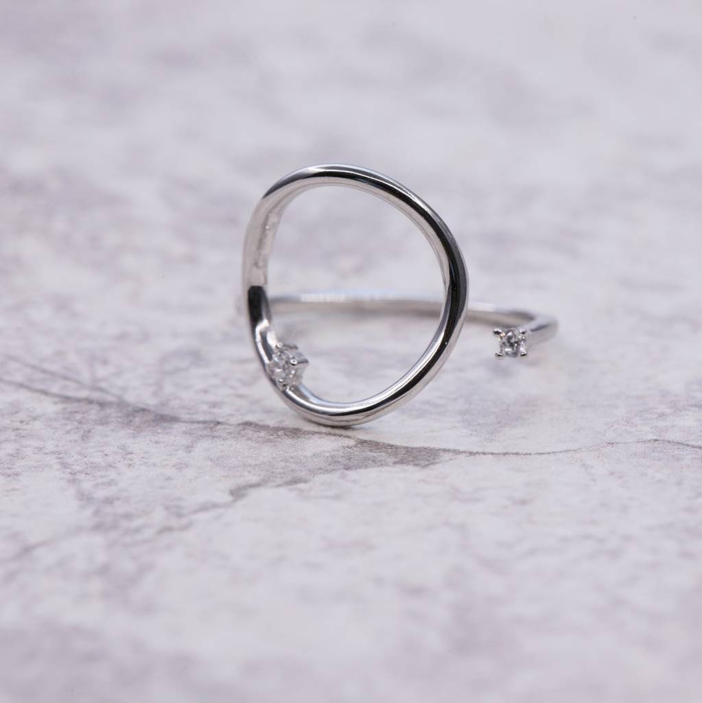 sterling silver circle ring with single diamante by attic ...