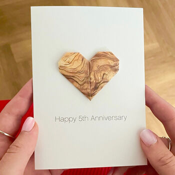 Personalised 5th Wood Anniversary Origami Heart Card, 3 of 5