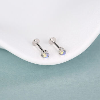 Sterling Silver Moonstone 16 G Flat Back Labret Earrings, 3 of 10