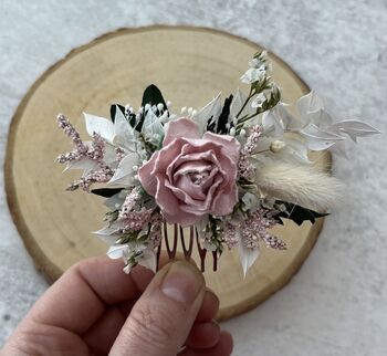Baby Pale Pink Dried Flower Hair Comb, 5 of 5
