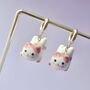 Pink Ceramic Cat Huggie Hoops Earrings, thumbnail 5 of 6