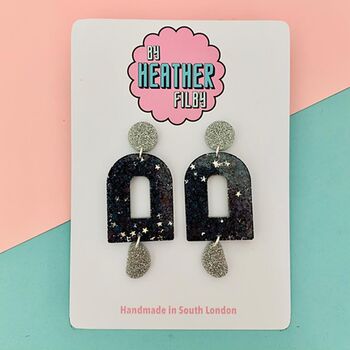 Drop Geometric Glitter Earrings, 2 of 3
