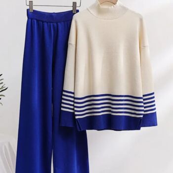 Blue Free Size Long Sleeve Knitted Women's Co Ord Set, 3 of 5