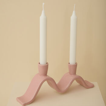 Handmade Pink Wavy Ceramic Candelabra For Two Candles, 3 of 7