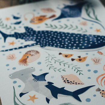Under The Sea, Kids Shark And Sea Creature Art Print, 4 of 8