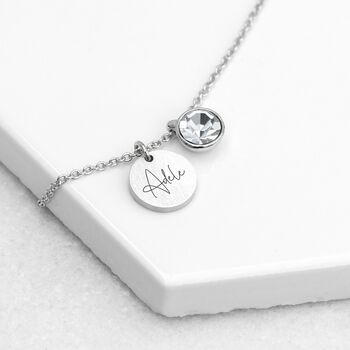 Personalised Silver Birthstone Crystal And Disc Necklace, 8 of 12