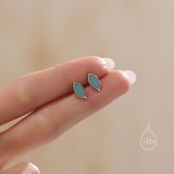 Enamel Beech Leaf Stud Earrings In Sterling Silver, 6 of 11