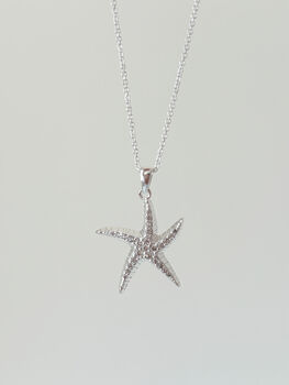 Sterling Silver Cubic Zirconia Starfish Pendant Necklace, 6 of 7