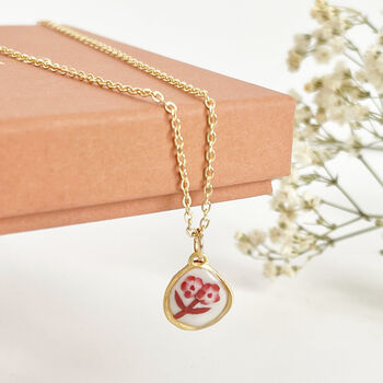 Red And White Floral Handmade Clay Necklace, 2 of 6