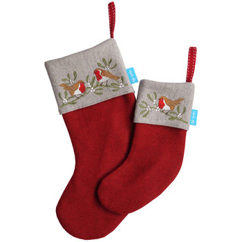 Embroidered Robin And Mistletoe Christmas Stocking, 5 of 5