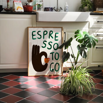 Espresso To Go Hand Painted Kitchen Print, 2 of 8