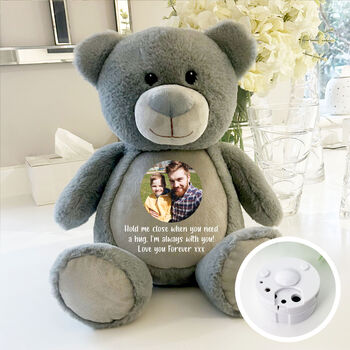 Personalised Photo Record A Voice Keepsake Memory Bear Grey, 2 of 9