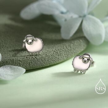 Fluffy Sheep Stud Earrings In Sterling Silver, 10 of 12