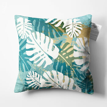 Turquoise Cushion Cover With Tropical White Leaves, 5 of 7
