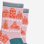 Women's Bamboo Socks Pink Gingerbread Village, thumbnail 3 of 5