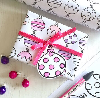 Christmas Bauble Gift Wrap Set To Colour In, 2 of 5