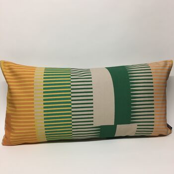 Combed Stripe Cushion, Bottle Green, Straw + Mustard, 6 of 6