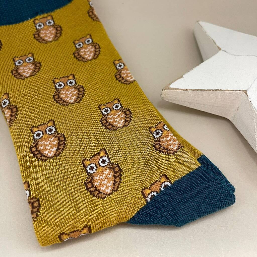 Men's Bamboo Owls Socks In Mustard By Nest