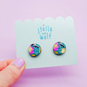 Colourful Abstract Wooden Stud Earrings, 8 of 9