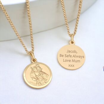 Personalised St Christopher Necklace In 18ct Gold Plate, 2 of 11