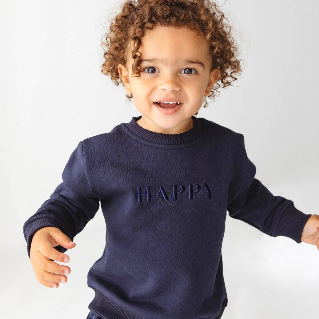 Kids ‘Happy’ Embroidered Navy Zip Tracksuit, 1 of 4