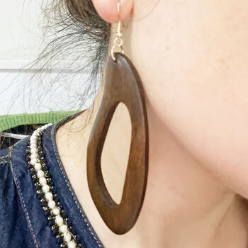 Oblong Wooden Dangle Earrings Gift, 4 of 4