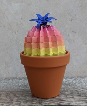 Multi Coloured Origami Cactus With Paper Flower, 3 of 10