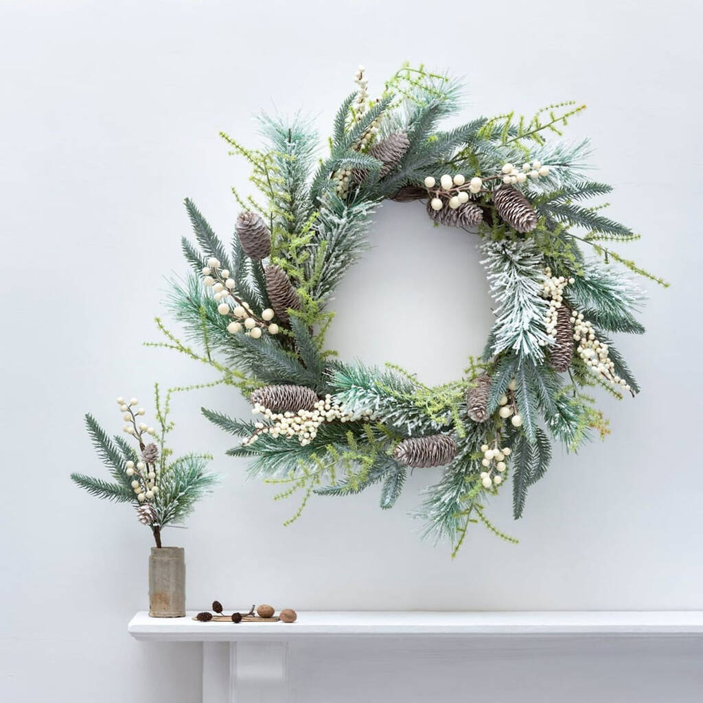 Luxury White Berry And Fir Cone Wreath, 1 of 6
