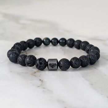 Men's Emerald And Lava Bead May Birthstone Bracelet, 7 of 11
