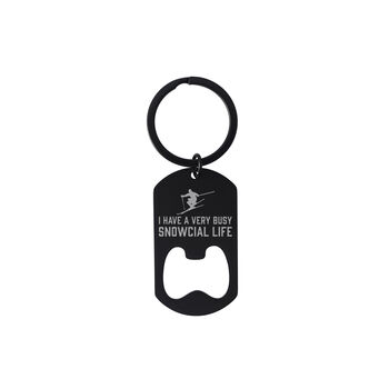 Black Bottle Opener Keyring 'I Have A Very Busy Snowcial Life' | Key Accessory | Gift For Dad | Fathers Day | Skiing, 3 of 3