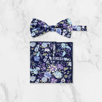Handmade Wedding Tie In Navy And Purple Floral Print, 6 of 8