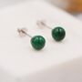 Genuine Malachite Stud Earrings In Sterling Silver, thumbnail 2 of 9