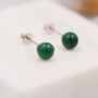 Genuine Malachite Stud Earrings In Sterling Silver, thumbnail 2 of 8