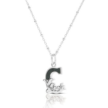 Solid Silver C Initial Necklace With Green Marble, 2 of 6