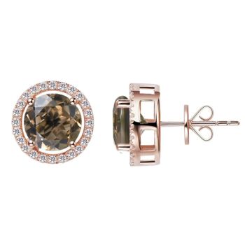 Round Smoky Quartz 18k Rose Gold Plated Stud Earrings, 2 of 4