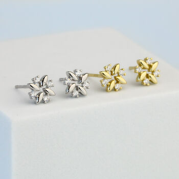 Sterling Silver Crystal Burst Flower Stud Earrings, 2 of 4