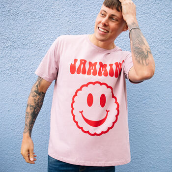 Jammin’ Men’s Slogan T Shirt With Happy Face Biscuit, 2 of 3