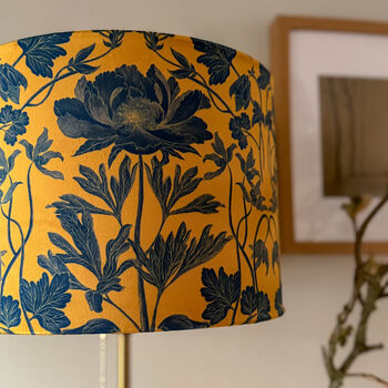 Luxury Velvet Lampshade Summer Flowers Mustard And Blue 40cm Or 30cm Sizes, 6 of 6