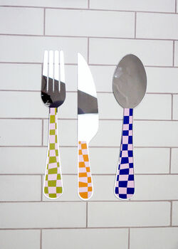 Oversized Checkerboard Cutlery Mirror Set, 4 of 6