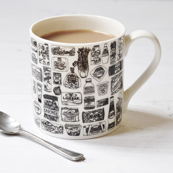 Kitchen Food Cupboard Illustrated Black And White Mug, 4 of 7