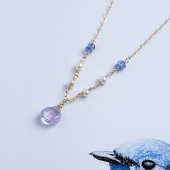 Dainty Pink Amethyst Tanzanite Pearl Necklace, 2 of 10