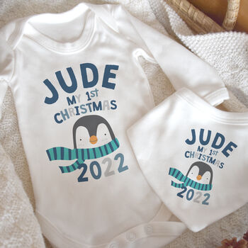 Christmas Personalised Penguin Baby Vest, 2 of 5