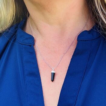The En Pointe Black Tourmaline Gemstone Necklace, Silver, 2 of 10