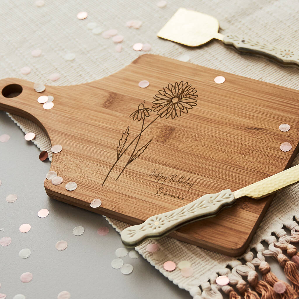 Birth Flower Wooden Birthday Chopping Board, 1 of 2