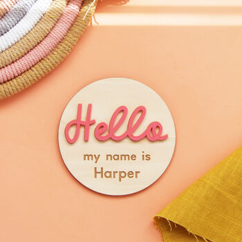 Hello My Name Is Personalised Baby Announcement Disc, 2 of 3